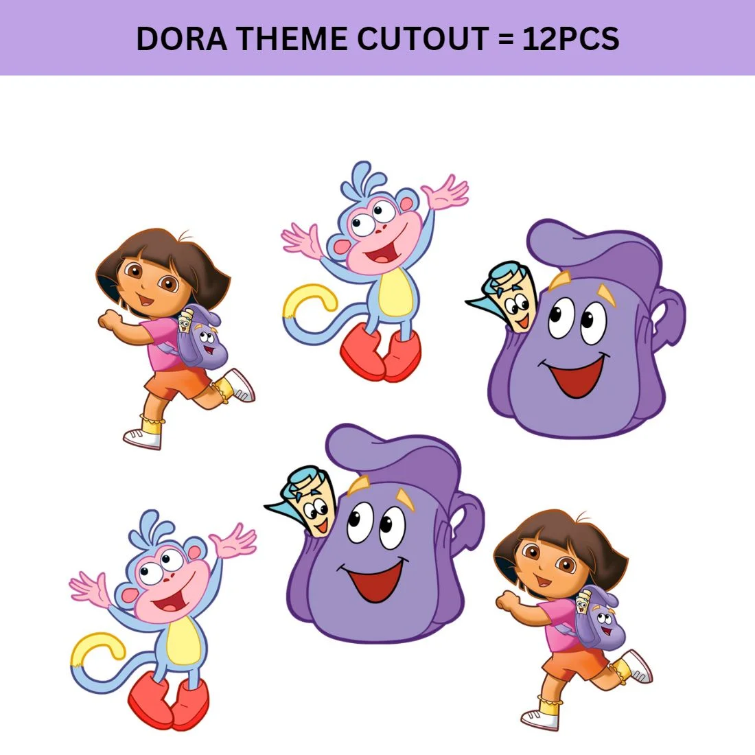 Dora Theme Cutout (6 inches/250 GSM Cardstock/Mixcolour/12Pcs) - Premium Handcrafted 300 GSM Paper Cutouts by Party Decor Mall India - View 2