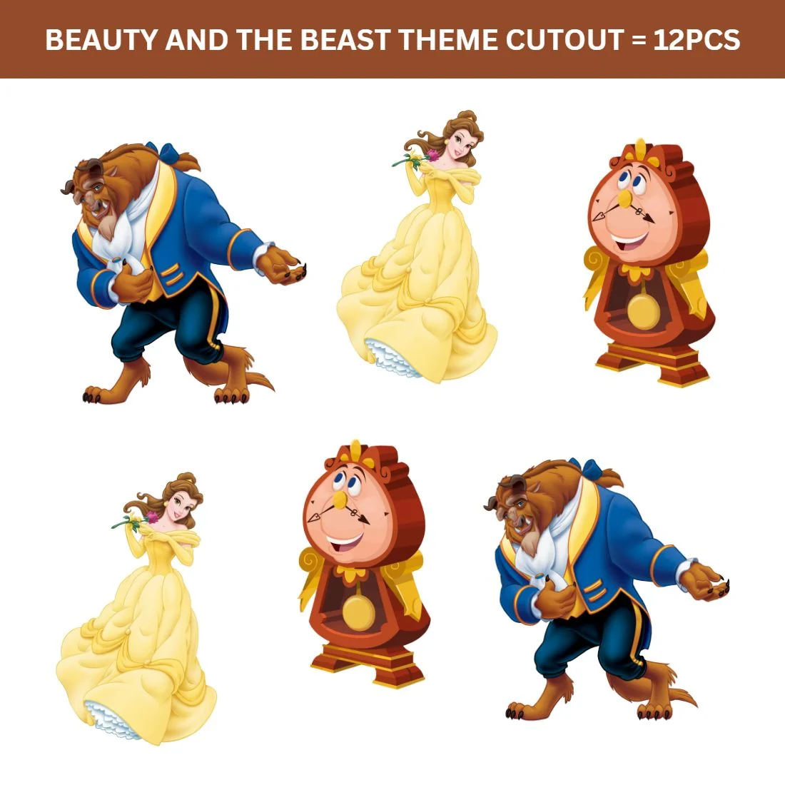 Beauty And The Beast Theme Cutout (6 inches/250 GSM Cardstock/Mixcolour/12Pcs) - Premium Handcrafted 300 GSM Paper Cutouts by Party Decor Mall India - View 2
