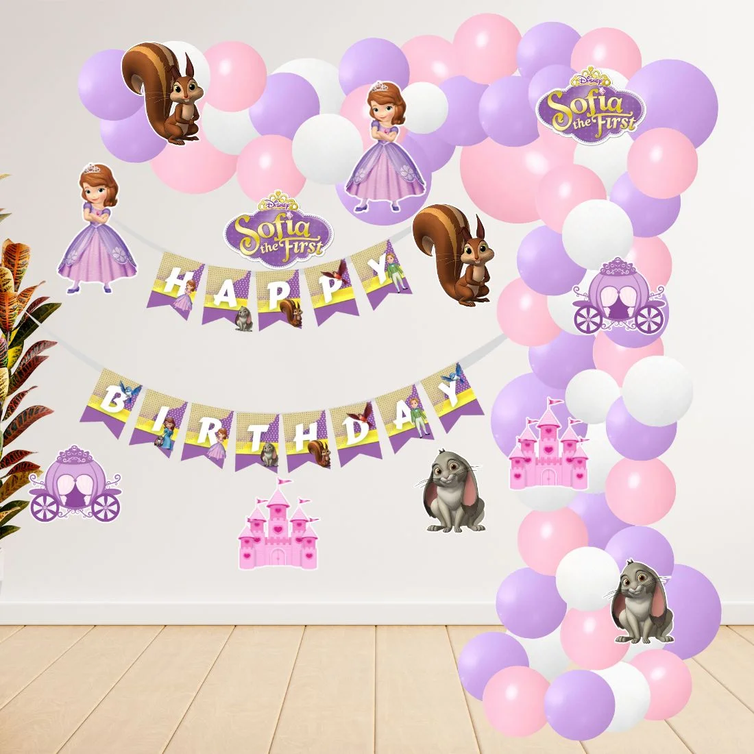 Sofia Theme Birthday Kits - (6 Inches/250 GSM Cardstock/Purple , White & Pink/60Pcs) - Premium Handcrafted 300 GSM Party Supply by Party Decor Mall India - View 1