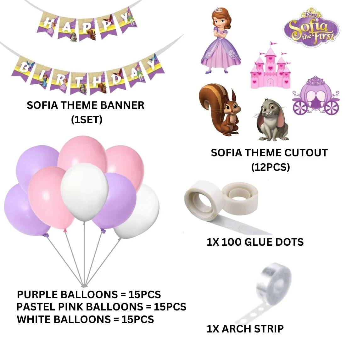 Sofia Theme Birthday Kits - (6 Inches/250 GSM Cardstock/Purple , White & Pink/60Pcs) - Premium Handcrafted 300 GSM Party Supply by Party Decor Mall India - View 2
