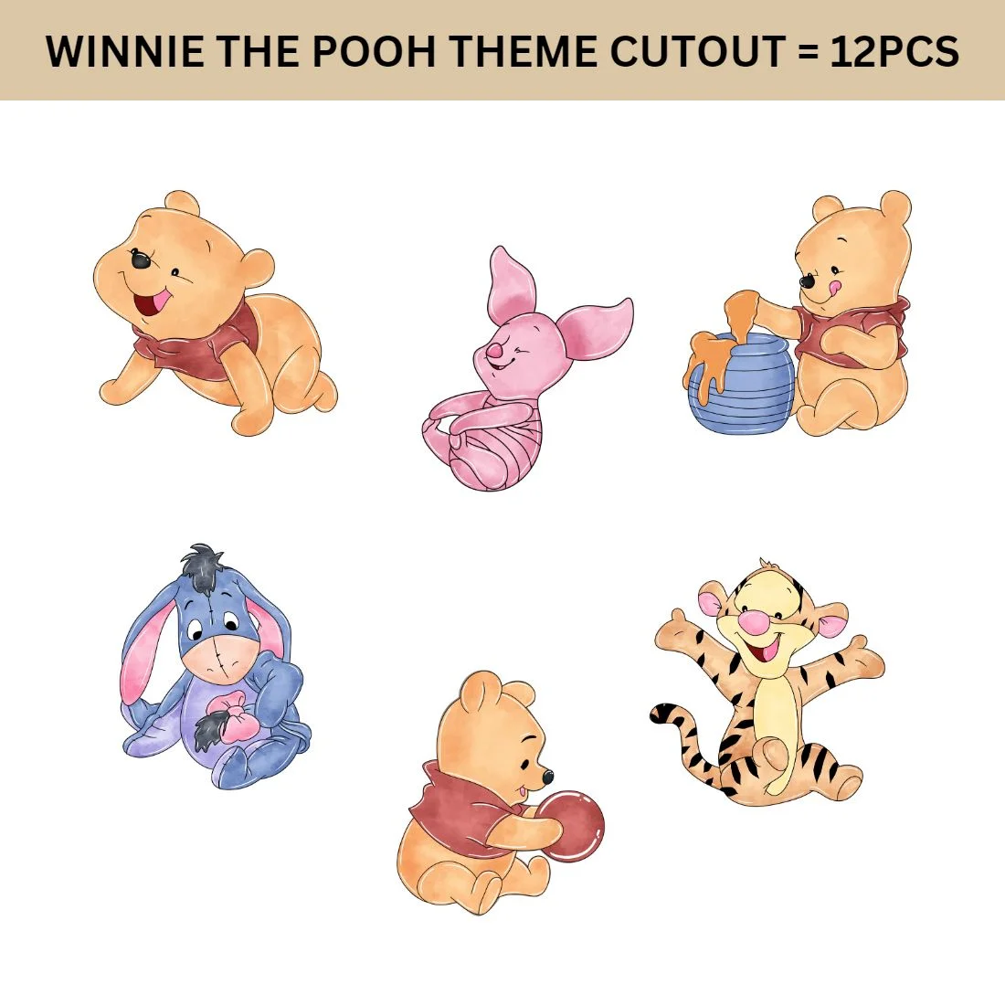 Winnie The Pooh Theme Cutout - (6 inches/250 GSM Cardstock/Mixcolour/12Pcs) - Premium Handcrafted 300 GSM Paper Cutouts by Party Decor Mall India - View 2