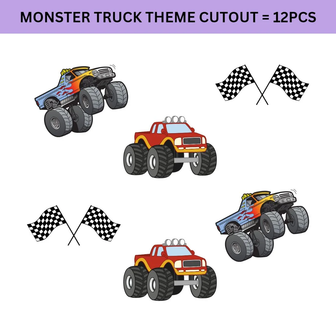 Monster Truck Theme Cutout - (6 inches/250 GSM Cardstock/Mixcolour/12Pcs) - Premium Handcrafted 300 GSM Paper Cutouts by Party Decor Mall India - View 2