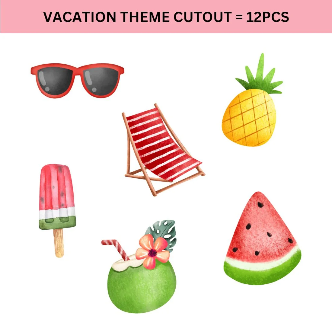 Vacation Theme Cutout (6 inches/250 GSM Cardstock/Mixcolour/12Pcs) - Premium Handcrafted 300 GSM Paper Cutouts by Party Decor Mall India - View 2