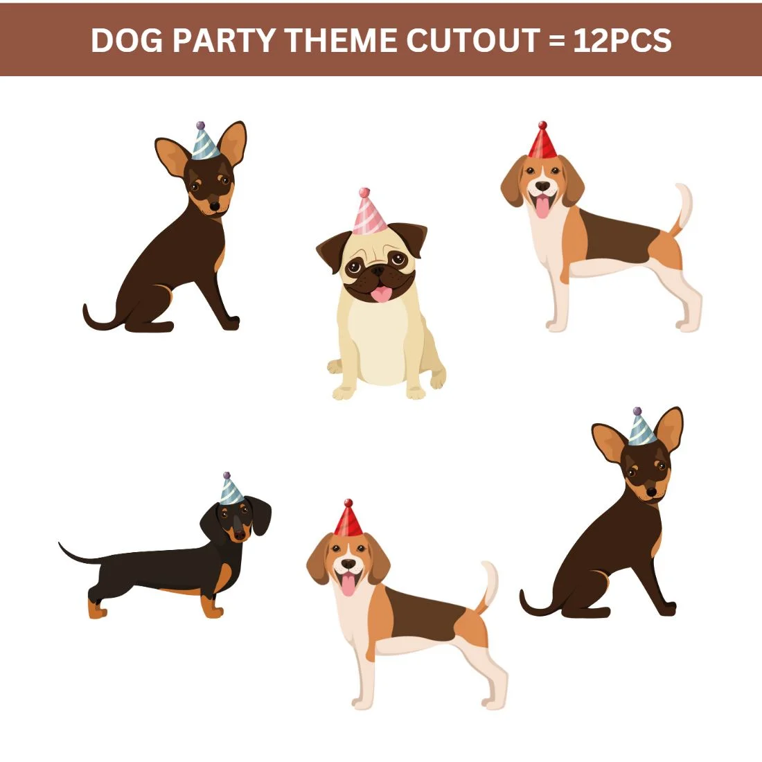 Dog Party Theme Cutout - (6 inches/250 GSM Cardstock/Black and Brown/12Pcs) - Premium Handcrafted 300 GSM Paper Cutouts by Party Decor Mall India - View 2