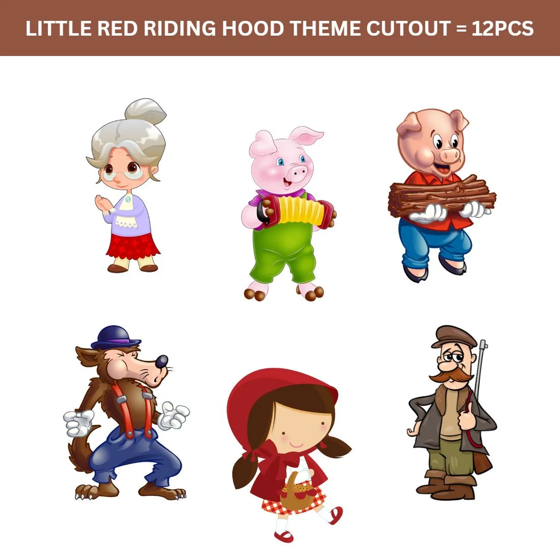 Little Red Riding Hood Theme Cutout - (6 inches/250 GSM Cardstock/Mixcolour/12Pcs) - Premium Handcrafted 300 GSM Paper Cutouts by Party Decor Mall India - View 2