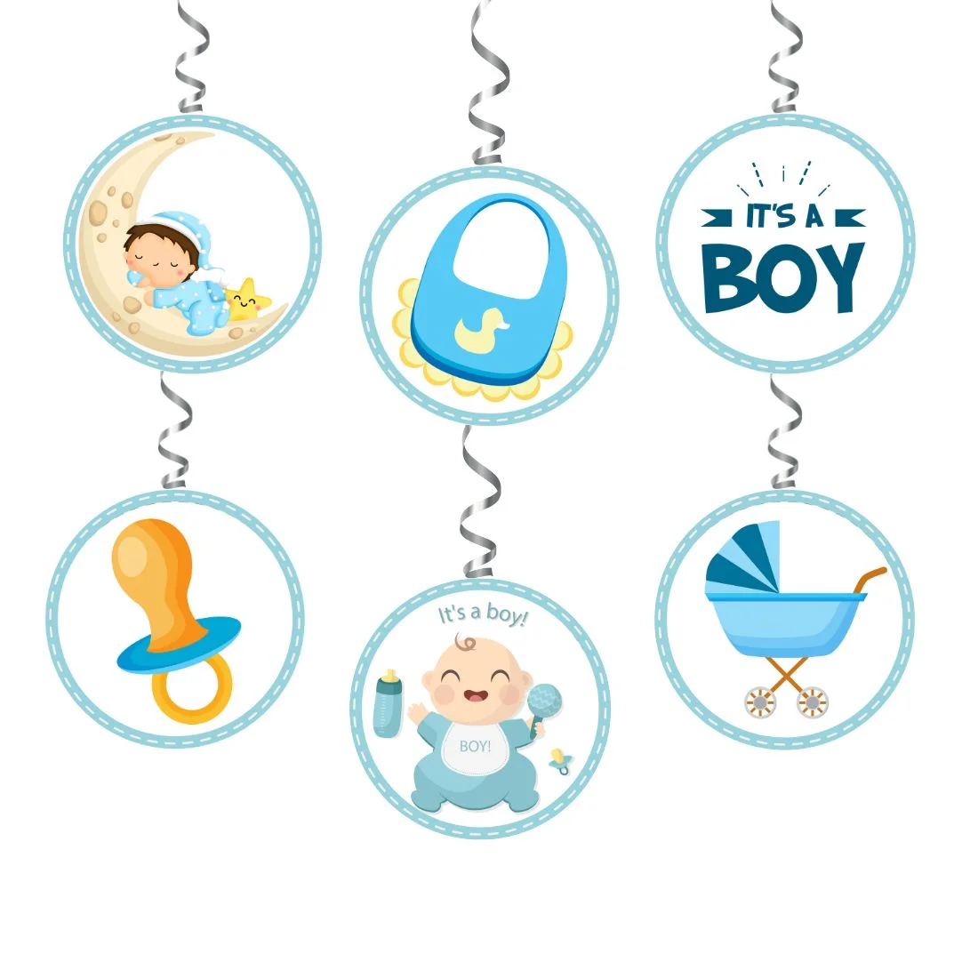 Baby Boy Welcome Danglers - (6 inches/250 GSM Cardstock/Mixcolour/6Pcs) - Premium Handcrafted 300 GSM Danglers by Party Decor Mall India - View 1