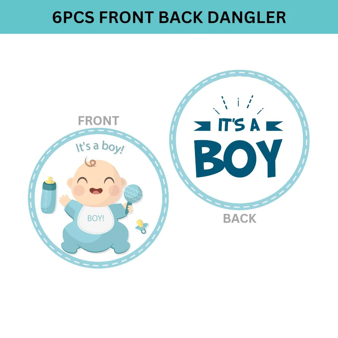 Baby Boy Welcome Danglers - (6 inches/250 GSM Cardstock/Mixcolour/6Pcs) - Premium Handcrafted 300 GSM Danglers by Party Decor Mall India - View 2