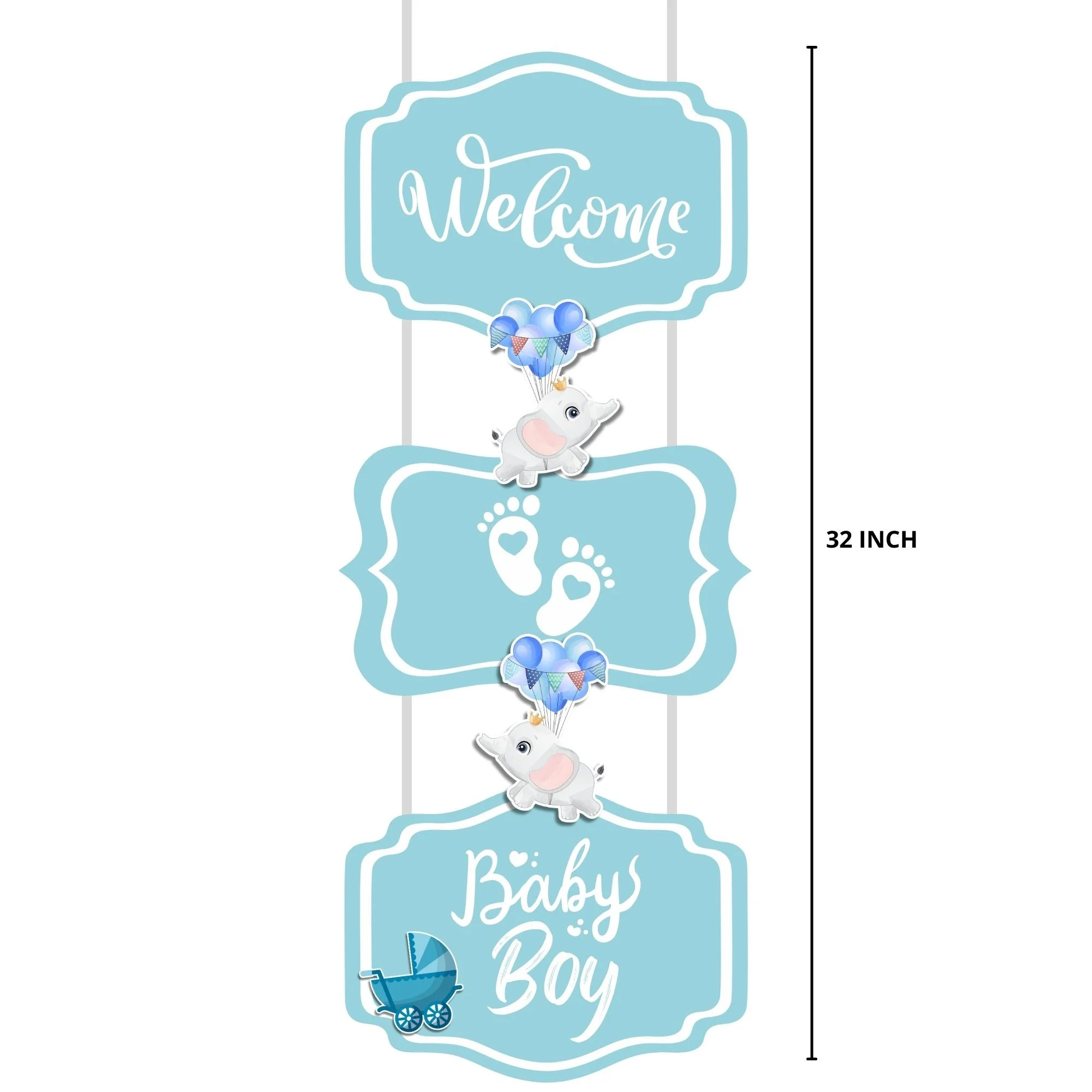 Welcome Baby Boy Door/Wall Hanging Dangler- (32 Inches/250 GSM Cardstock/Blue & White/7Pcs) - Premium Handcrafted 300 GSM Door Dangler by Party Decor Mall India - View 2
