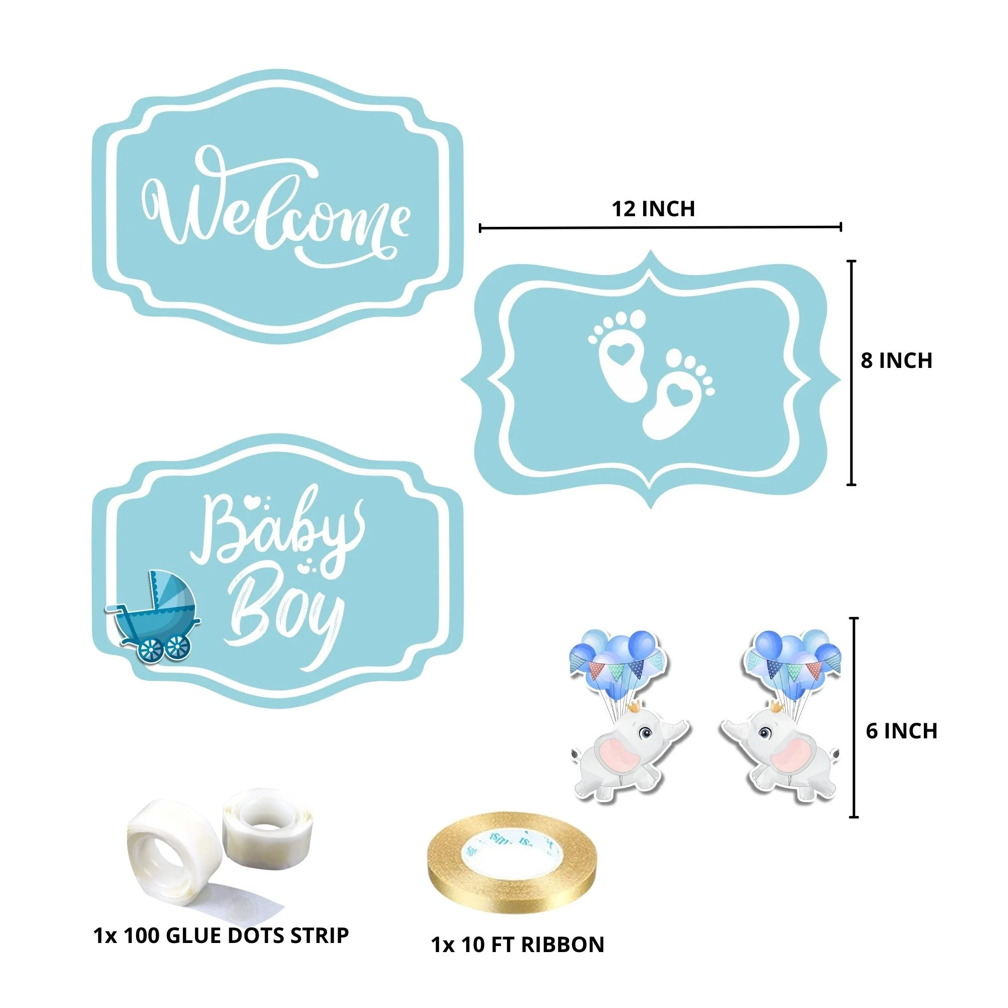 Welcome Baby Boy Door/Wall Hanging Dangler- (32 Inches/250 GSM Cardstock/Blue & White/7Pcs) - Premium Handcrafted 300 GSM Door Dangler by Party Decor Mall India - View 3