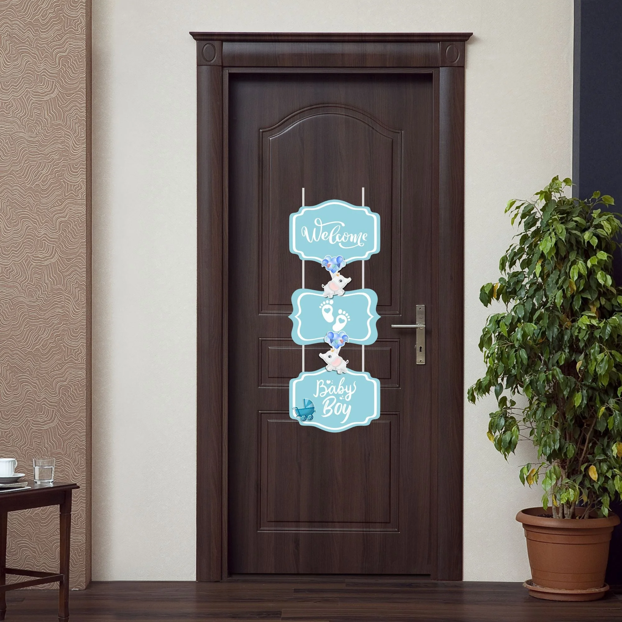 Welcome Baby Boy Door/Wall Hanging Dangler- (32 Inches/250 GSM Cardstock/Blue & White/7Pcs) - Premium Handcrafted 300 GSM Door Dangler by Party Decor Mall India - View 4