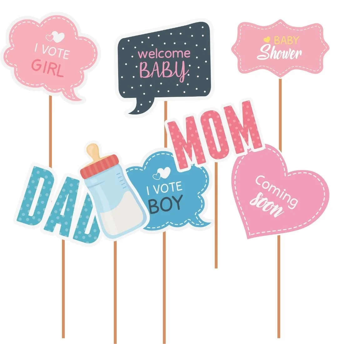 Baby Shower Photo Props - Capture the Joy! (8 inches/250 GSM Cardstock/Mixcolour/8Pcs)