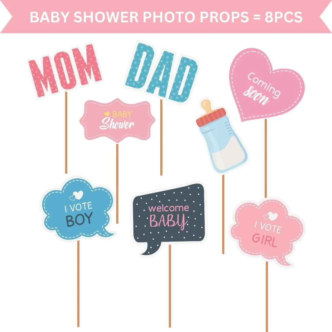 Baby Shower Photo Props - Capture the Joy! (8 inches/250 GSM Cardstock/Mixcolour/8Pcs) - Premium Handcrafted 300 GSM Photo Props by Party Decor Mall India - View 2