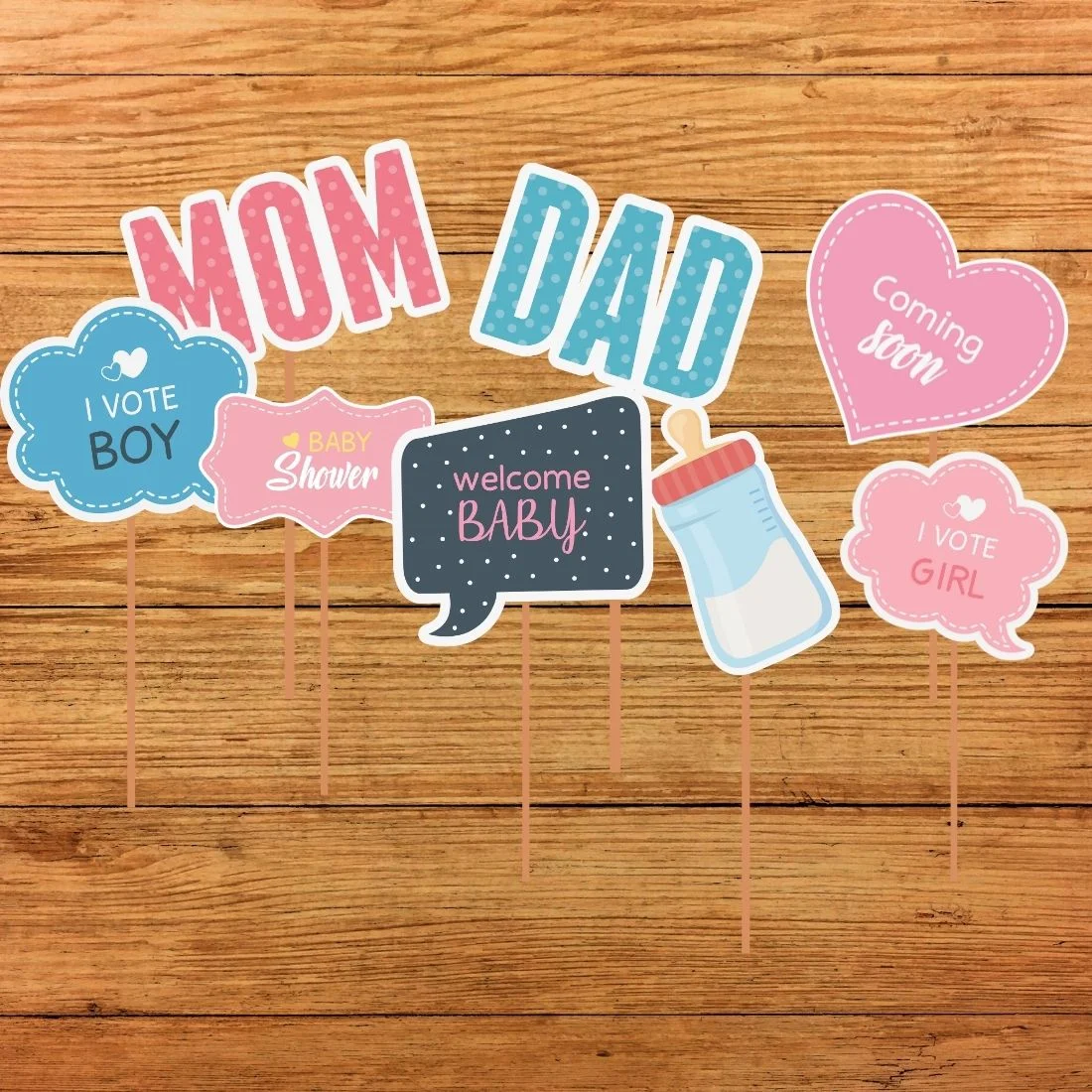 Baby Shower Photo Props - Capture the Joy! (8 inches/250 GSM Cardstock/Mixcolour/8Pcs) - Premium Handcrafted 300 GSM Photo Props by Party Decor Mall India - View 4