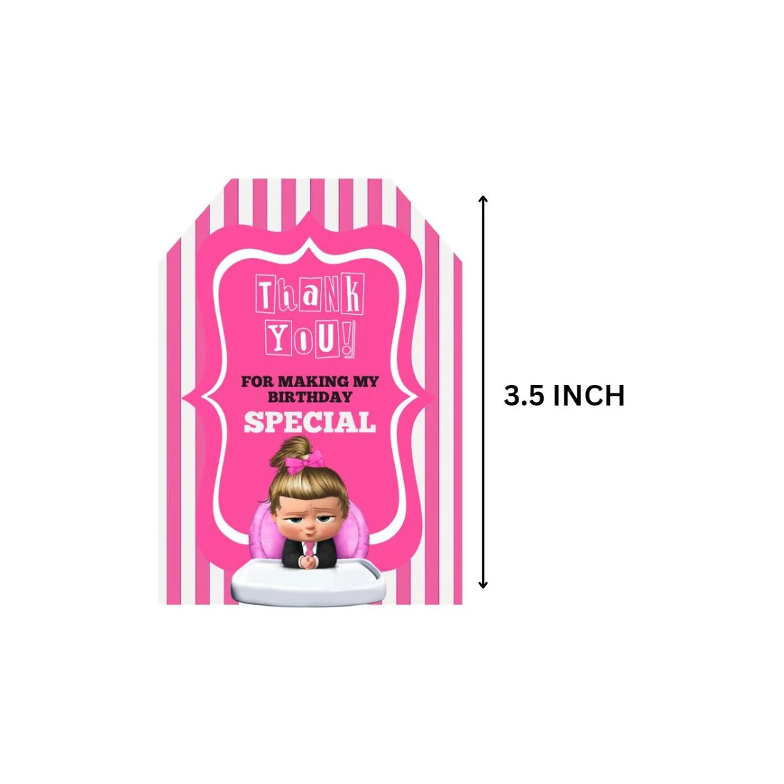 Boss Baby Girl Theme Birthday Favour Tags (2 x 3.5 inches/250 GSM Cardstock/Pink, White & Black/30Pcs) - Premium Handcrafted 300 GSM Thank You Cards by Party Decor Mall India - View 2