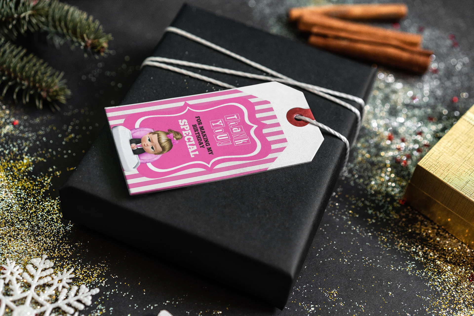 Boss Baby Girl Theme Birthday Favour Tags (2 x 3.5 inches/250 GSM Cardstock/Pink, White & Black/30Pcs) - Premium Handcrafted 300 GSM Thank You Cards by Party Decor Mall India - View 4