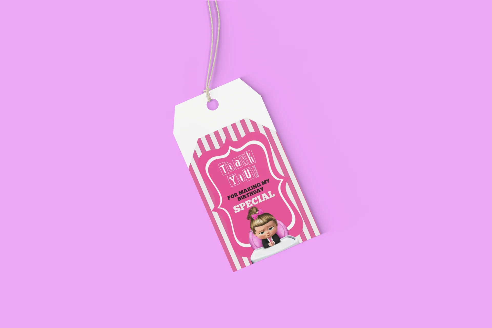 Boss Baby Girl Theme Birthday Favour Tags (2 x 3.5 inches/250 GSM Cardstock/Pink, White & Black/30Pcs) - Premium Handcrafted 300 GSM Thank You Cards by Party Decor Mall India - View 7