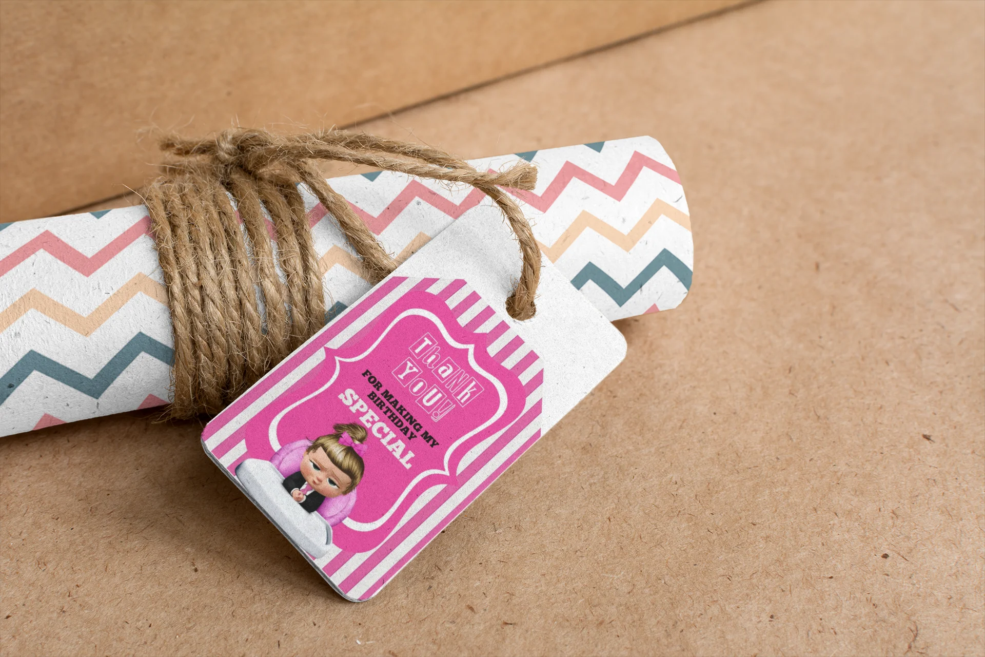 Boss Baby Girl Theme Birthday Favour Tags (2 x 3.5 inches/250 GSM Cardstock/Pink, White & Black/30Pcs) - Premium Handcrafted 300 GSM Thank You Cards by Party Decor Mall India - View 8