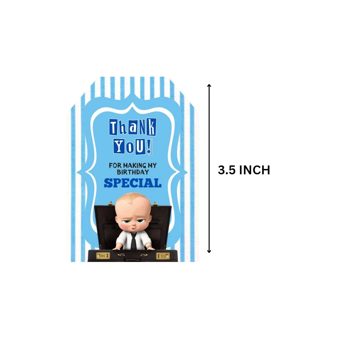 Boss Baby Boy Theme Birthday Favour Tags (2 x 3.5 inches/250 GSM Cardstock/Blue White & Black/30Pcs) - Premium Handcrafted 300 GSM Thank You Cards by Party Decor Mall India - View 2
