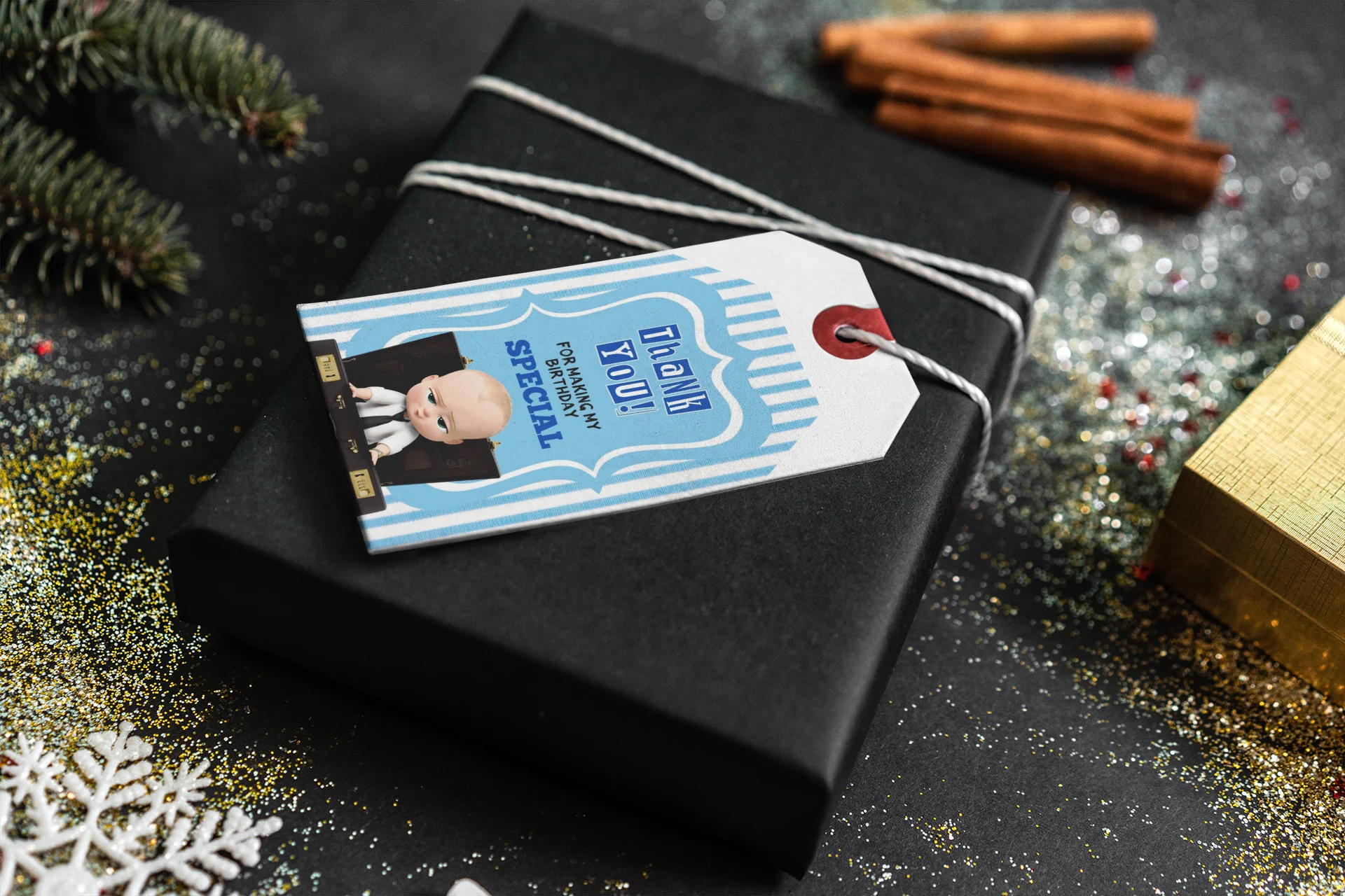 Boss Baby Boy Theme Birthday Favour Tags (2 x 3.5 inches/250 GSM Cardstock/Blue White & Black/30Pcs) - Premium Handcrafted 300 GSM Thank You Cards by Party Decor Mall India - View 4