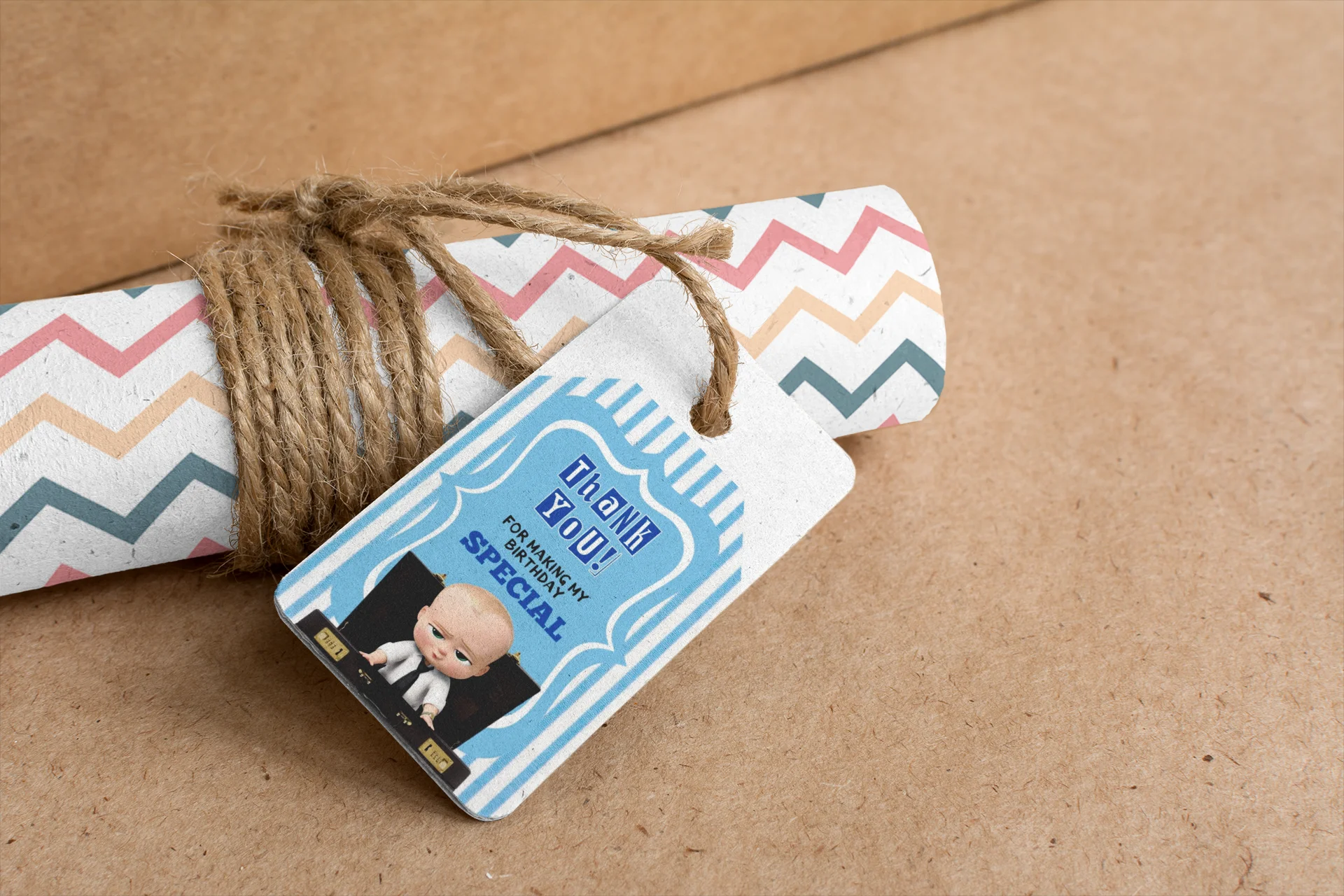 Boss Baby Boy Theme Birthday Favour Tags (2 x 3.5 inches/250 GSM Cardstock/Blue White & Black/30Pcs) - Premium Handcrafted 300 GSM Thank You Cards by Party Decor Mall India - View 7