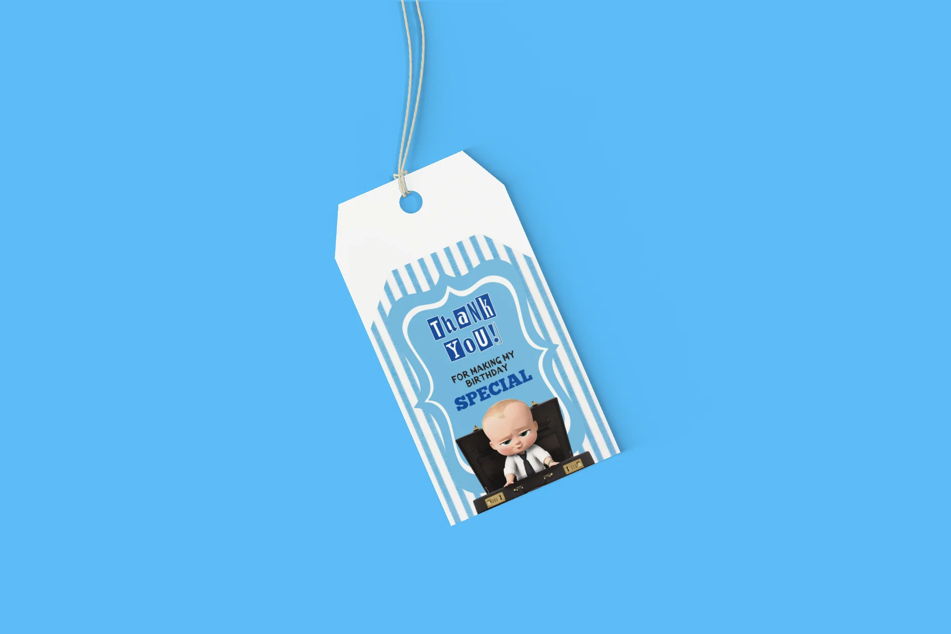 Boss Baby Boy Theme Birthday Favour Tags (2 x 3.5 inches/250 GSM Cardstock/Blue White & Black/30Pcs) - Premium Handcrafted 300 GSM Thank You Cards by Party Decor Mall India - View 8
