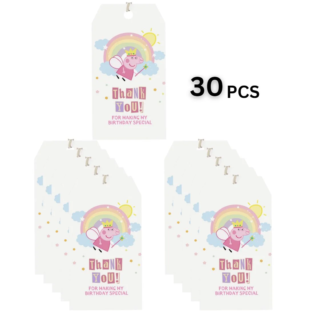 Peppa Pig Theme Birthday Favour Tags (2 x 3.5 inches/250 GSM Cardstock/Mixcolour/30Pcs) - Premium Handcrafted 300 GSM Thank You Cards by Party Decor Mall India - View 3