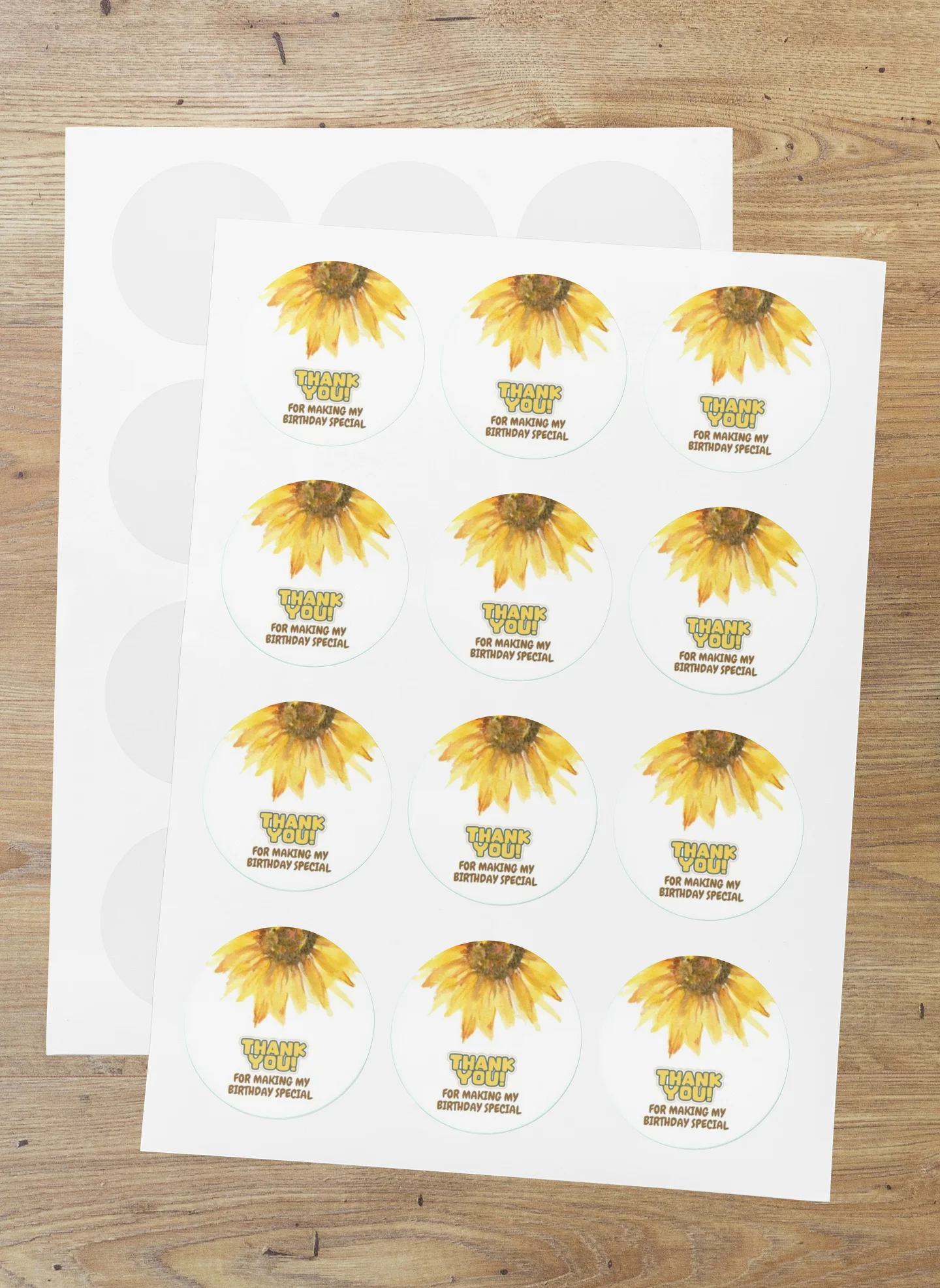 Sunflower Theme- Return Gift/birthday decor Thankyou Sticker (6 CM/Sticker/Yellow, Brown,& White/24Pcs) - Premium Handcrafted 300 GSM Return Gift Label Stickers by Party Decor Mall India - View 1
