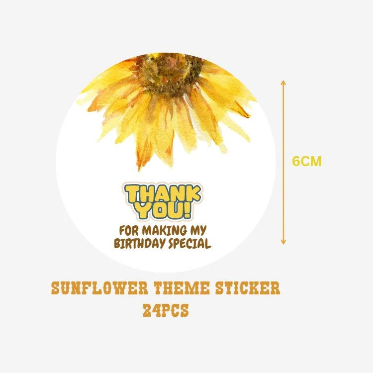 Sunflower Theme- Return Gift/birthday decor Thankyou Sticker (6 CM/Sticker/Yellow, Brown,& White/24Pcs) - Premium Handcrafted 300 GSM Return Gift Label Stickers by Party Decor Mall India - View 2