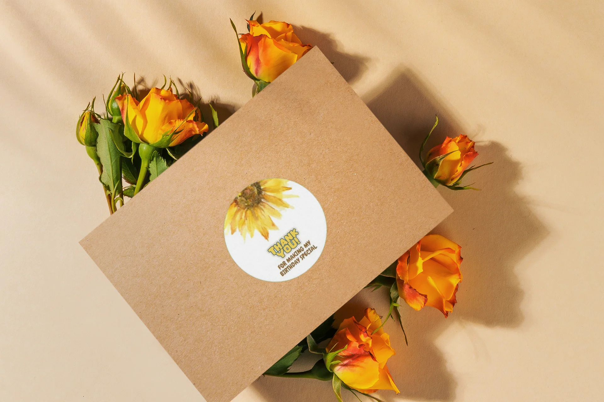 Sunflower Theme- Return Gift/birthday decor Thankyou Sticker (6 CM/Sticker/Yellow, Brown,& White/24Pcs) - Premium Handcrafted 300 GSM Return Gift Label Stickers by Party Decor Mall India - View 5