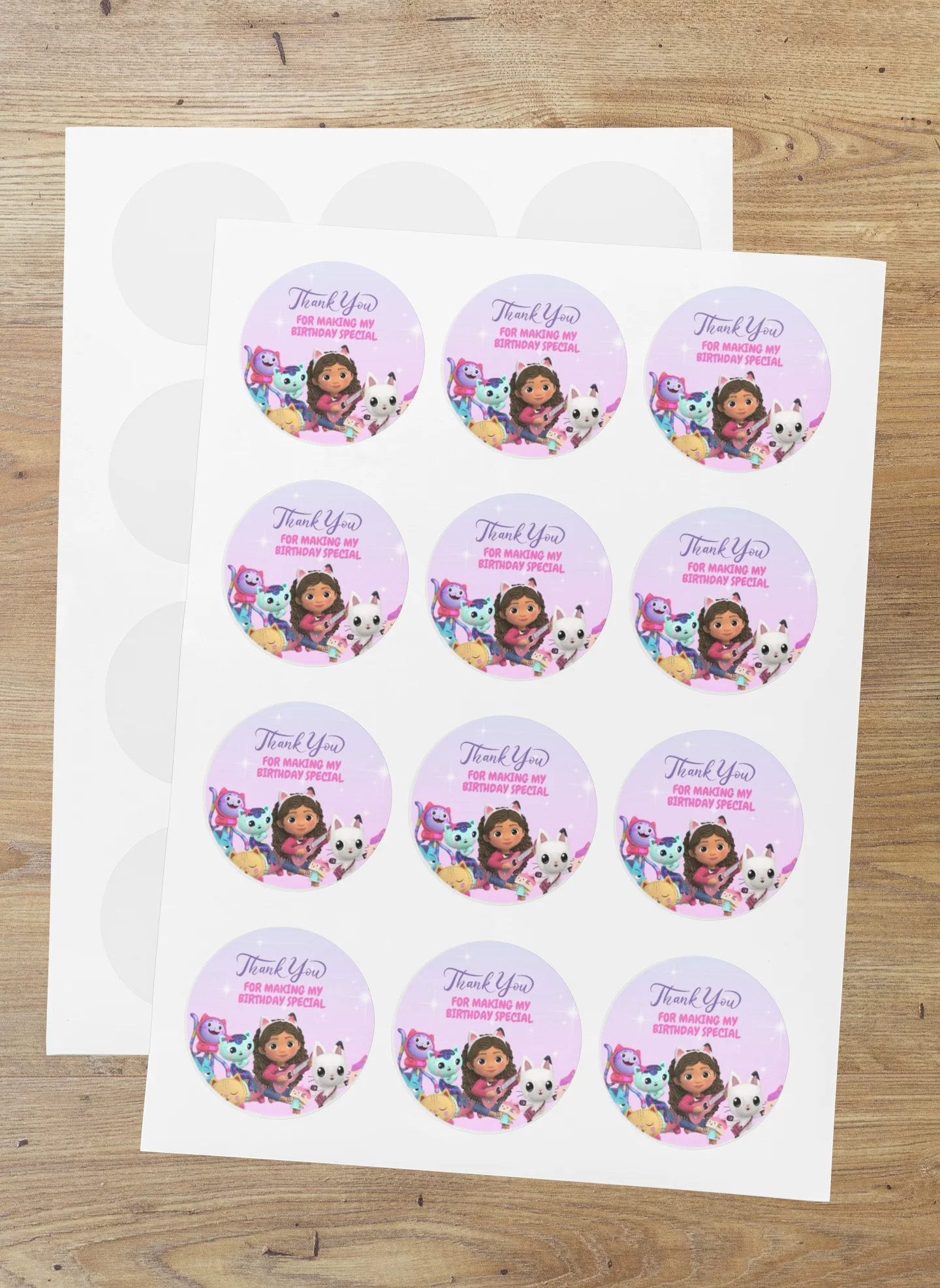 Gabby Dollhouse Theme- Return Gift/birthday decor Thankyou Sticker (6 CM/Sticker/Mixcolour/24Pcs)