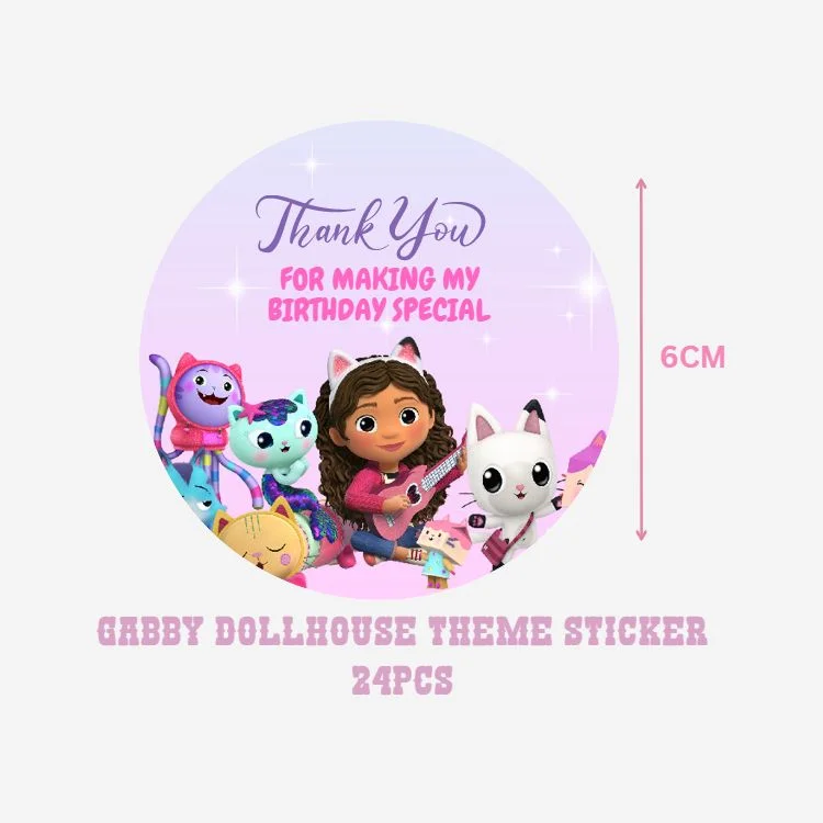 Gabby Dollhouse Theme- Return Gift/birthday decor Thankyou Sticker (6 CM/Sticker/Mixcolour/24Pcs) - Premium Handcrafted 300 GSM Return Gift Label Stickers by Party Decor Mall India - View 2