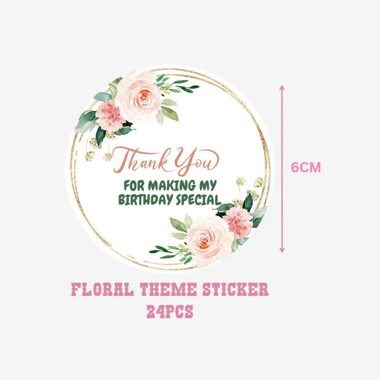 Floral Theme Model 3- Return Gift/birthday decor Thankyou Sticker (6 CM/Sticker/Mixcolour/24Pcs) - Premium Handcrafted 300 GSM Return Gift Label Stickers by Party Decor Mall India - View 2