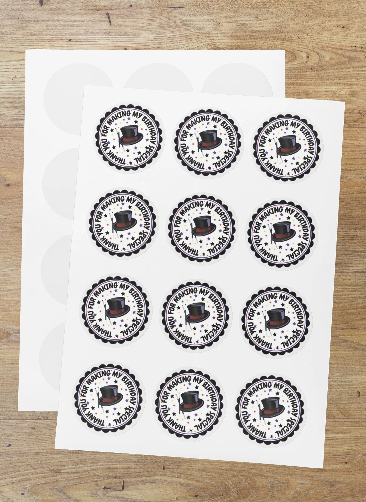 Magician Theme- Return Gift/birthday decor Thankyou Sticker (6 CM/Sticker/Black & White/24Pcs) - Premium Handcrafted 300 GSM Return Gift Label Stickers by Party Decor Mall India - View 1