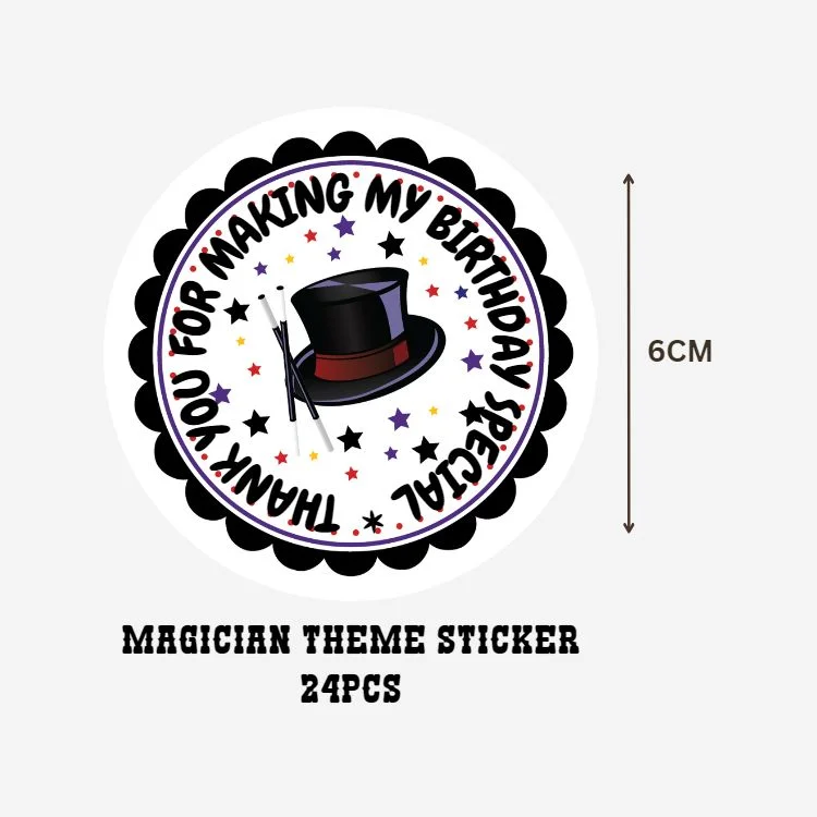 Magician Theme- Return Gift/birthday decor Thankyou Sticker (6 CM/Sticker/Black & White/24Pcs) - Premium Handcrafted 300 GSM Return Gift Label Stickers by Party Decor Mall India - View 2