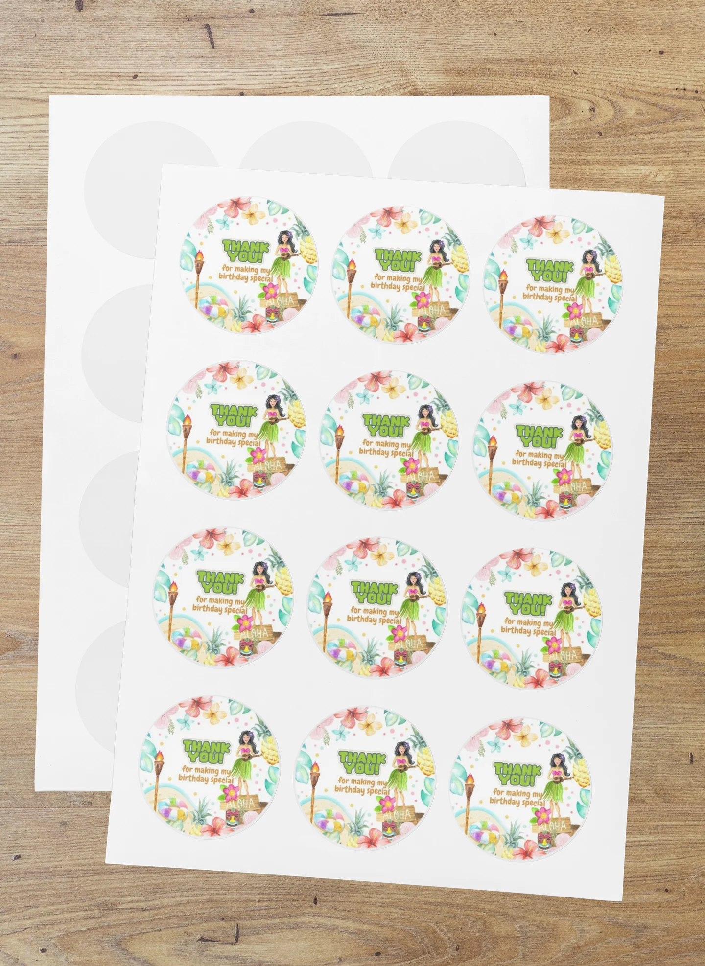 Aloha Theme- Return Gift/birthday decor Thankyou Sticker (6 CM/Sticker/Mixcolour/24Pcs) - Premium Handcrafted 300 GSM Return Gift Label Stickers by Party Decor Mall India - View 1