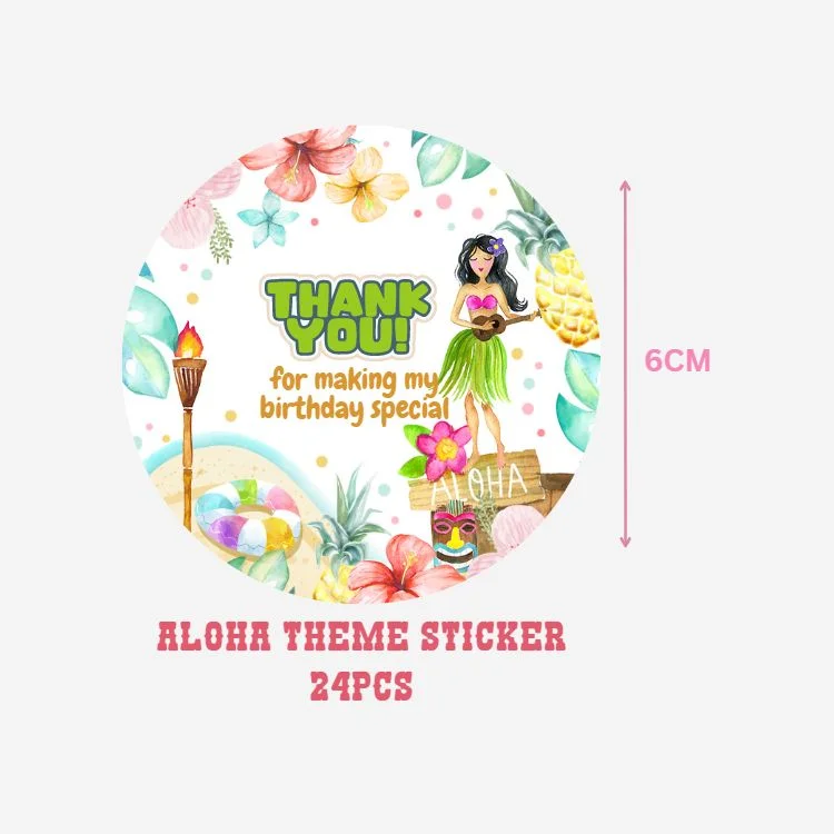 Aloha Theme- Return Gift/birthday decor Thankyou Sticker (6 CM/Sticker/Mixcolour/24Pcs) - Premium Handcrafted 300 GSM Return Gift Label Stickers by Party Decor Mall India - View 2