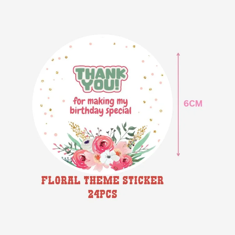 Floral Theme Model 4- Return Gift/birthday decor Thankyou Sticker (6 CM/Sticker/Mixcolour/24Pcs) - Premium Handcrafted 300 GSM Return Gift Label Stickers by Party Decor Mall India - View 2