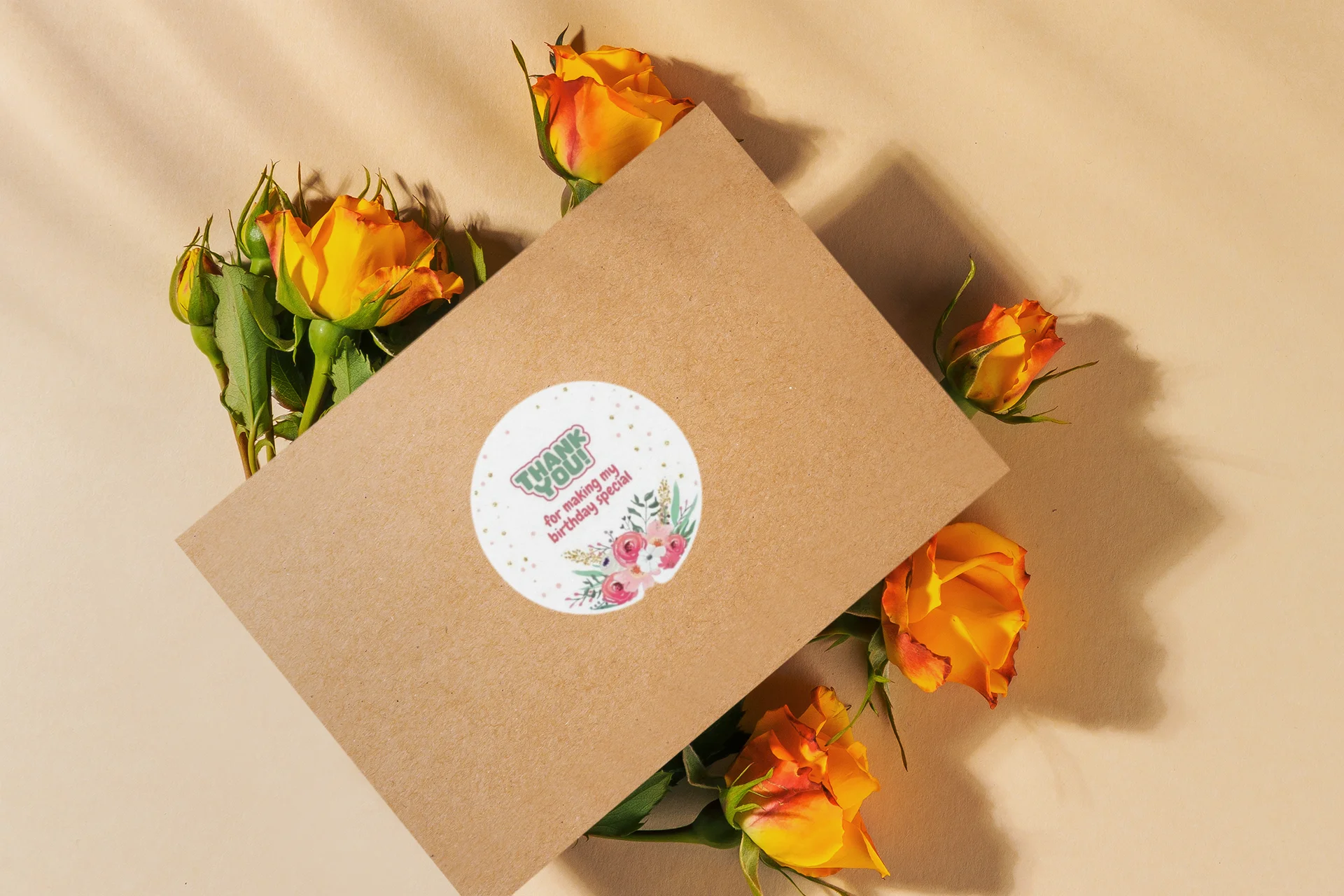 Floral Theme Model 4- Return Gift/birthday decor Thankyou Sticker (6 CM/Sticker/Mixcolour/24Pcs) - Premium Handcrafted 300 GSM Return Gift Label Stickers by Party Decor Mall India - View 5