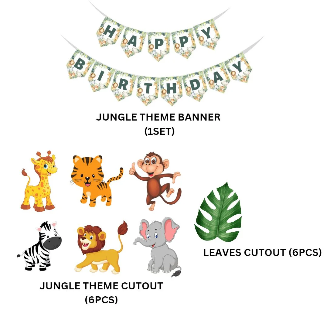 Jungle Theme Birthday Party Decorations - Banner & Cutouts (6 inches/250 GSM Cardstock/Mixcolour/25Pcs) - Premium Handcrafted 300 GSM Paper Cutouts by Party Decor Mall India - View 2