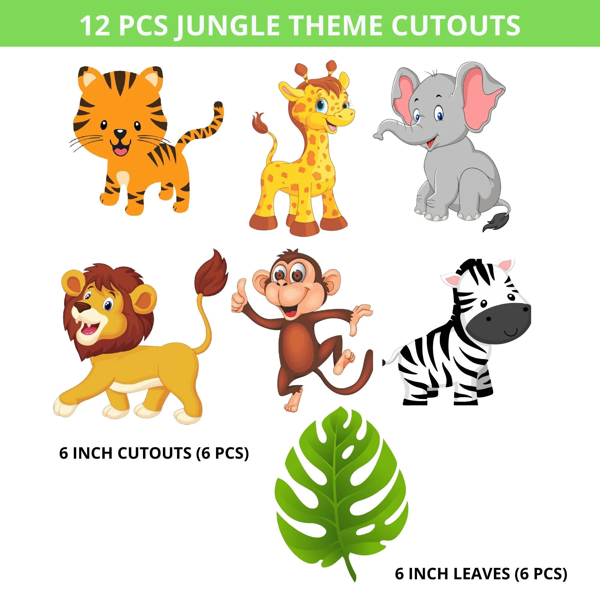 Jungle Theme Birthday Party Decorations - Banner & Cutouts (6 inches/250 GSM Cardstock/Mixcolour/25Pcs) - Premium Handcrafted 300 GSM Paper Cutouts by Party Decor Mall India - View 3
