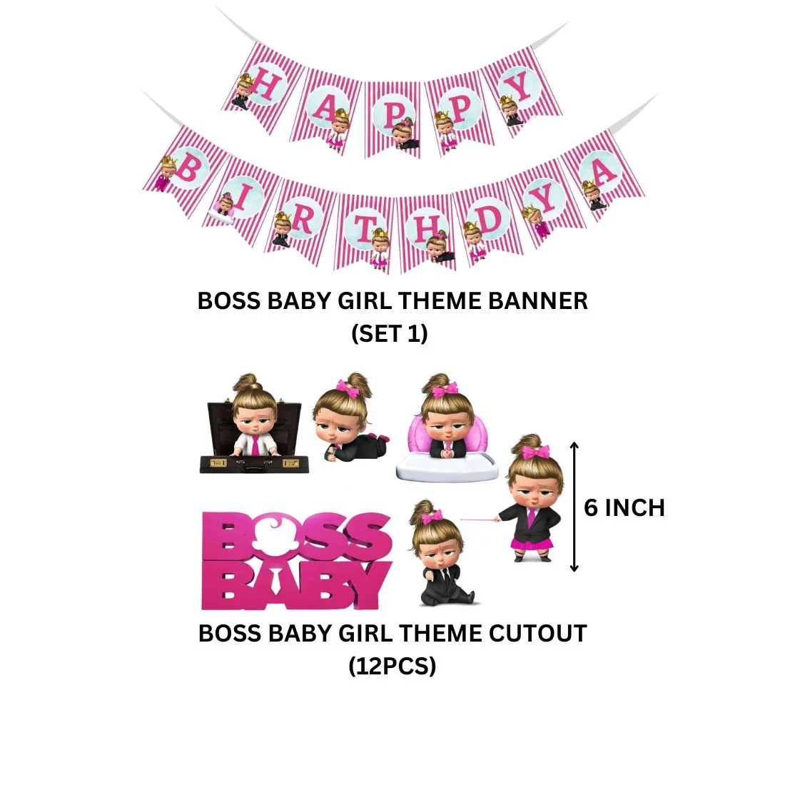 Boss Baby Girl Adventure Birthday Party Decorations - Banner, Cutouts (6 inches/250 GSM Cardstock/Mixcolour/25Pcs) - Premium Handcrafted 300 GSM Paper Cutouts by Party Decor Mall India - View 2