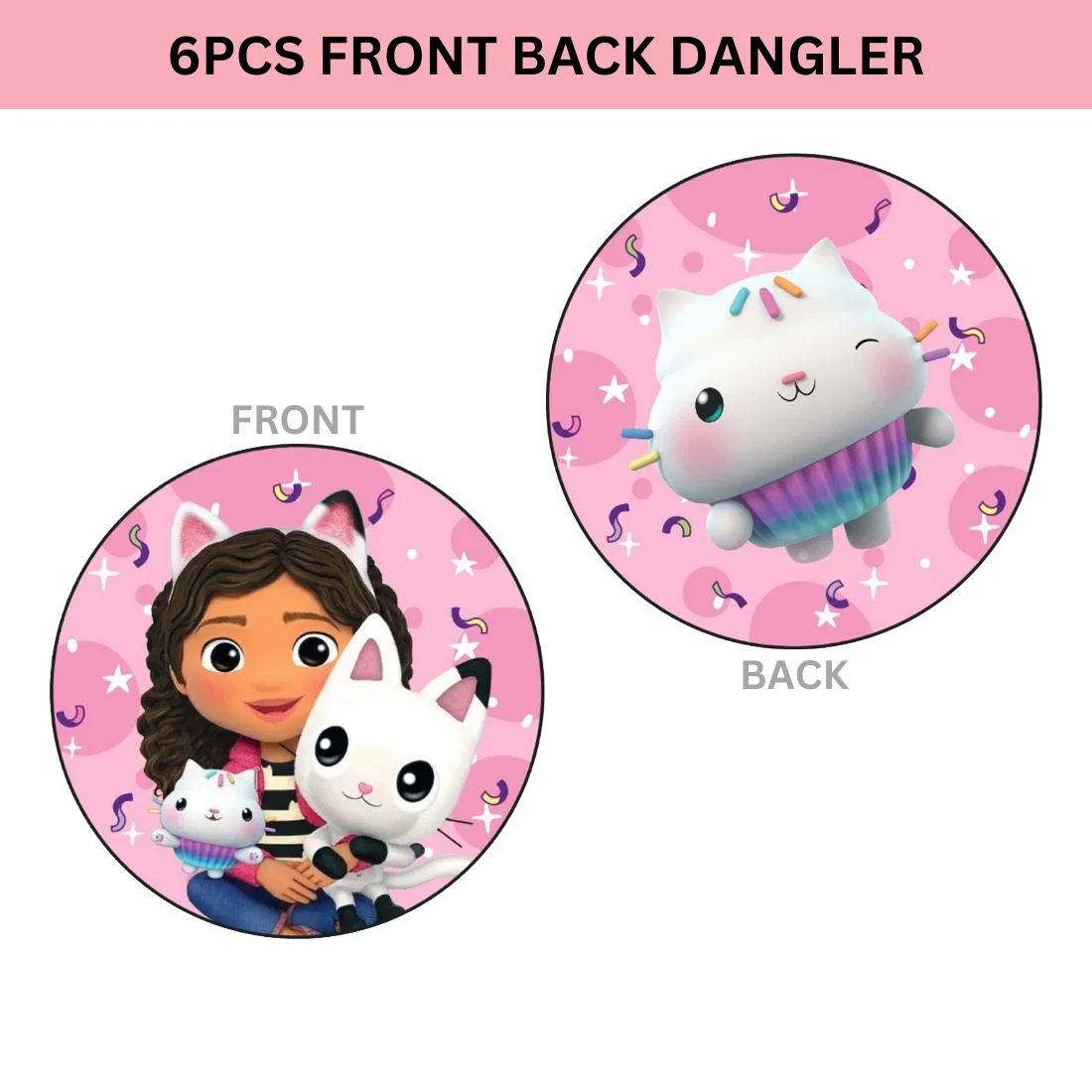 Gabby Dollhouse Theme Hanging Danglers - Set of 6, Double-Sided Prints, 6 Inches Each with Hanging Ribbon (6 Inches/250 GSM Cardstock/Mixcolour/6Pcs) - Premium Handcrafted 300 GSM Danglers by Party Decor Mall India - View 3