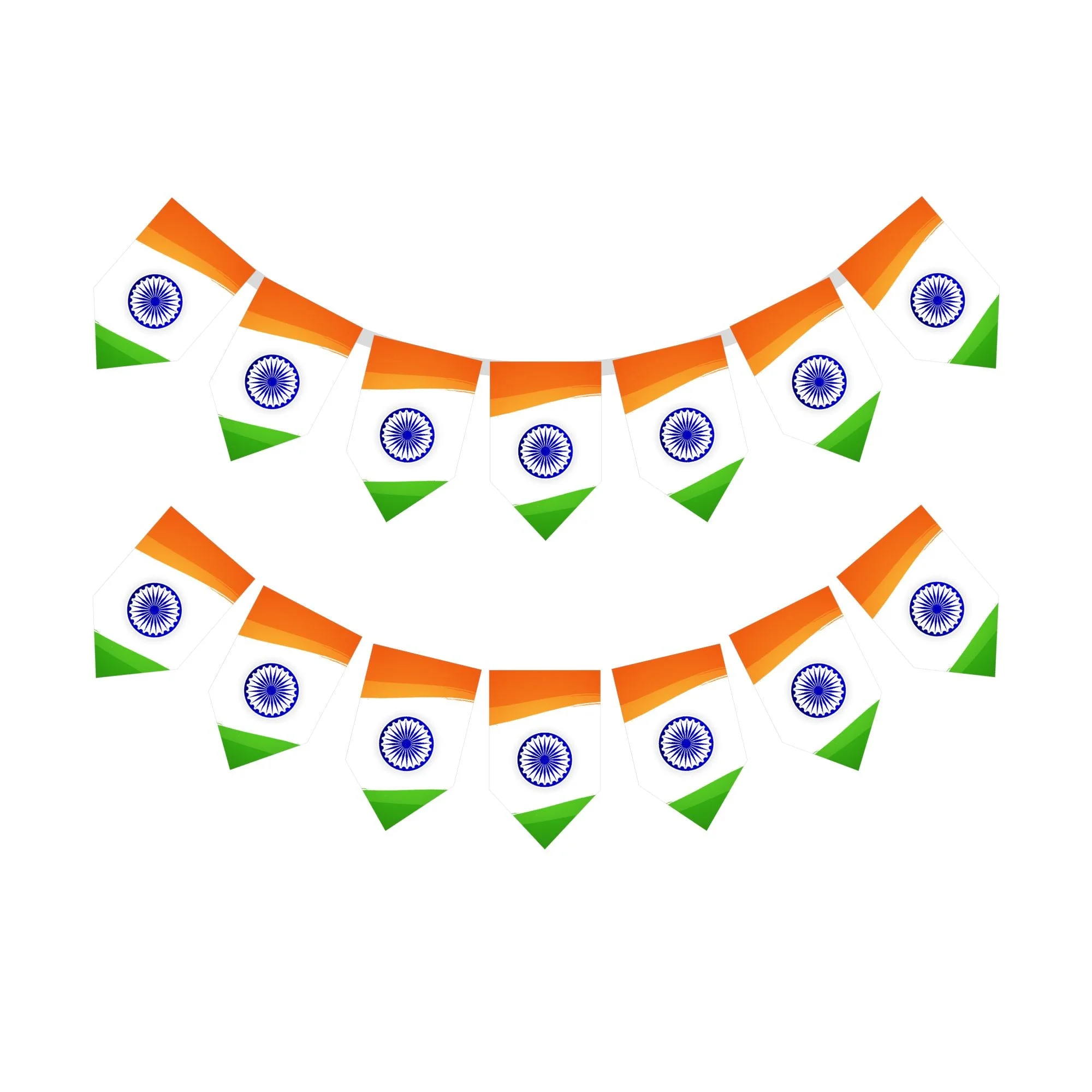 Tricolor Independence Day Bunting (6.5 Inches/250 GSM Cardstock/Orange , White , Green & Blue/14Pcs)