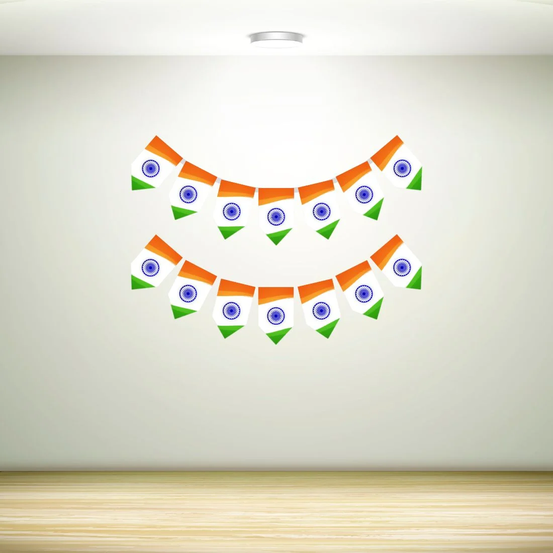 Tricolor Independence Day Bunting (6.5 Inches/250 GSM Cardstock/Orange , White , Green & Blue/14Pcs) - Premium Handcrafted 300 GSM Buntings by Party Decor Mall India - View 3