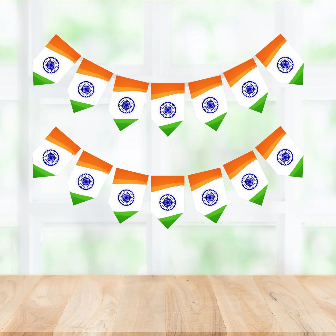 Tricolor Independence Day Bunting (6.5 Inches/250 GSM Cardstock/Orange , White , Green & Blue/14Pcs) - Premium Handcrafted 300 GSM Buntings by Party Decor Mall India - View 4