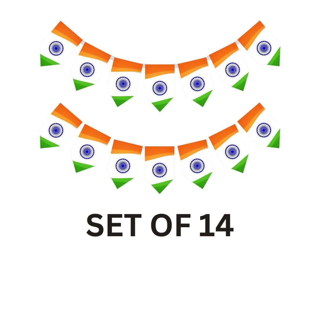 Tricolor Independence Day Bunting (6.5 Inches/250 GSM Cardstock/Orange , White , Green & Blue/14Pcs) - Premium Handcrafted 300 GSM Buntings by Party Decor Mall India - View 5