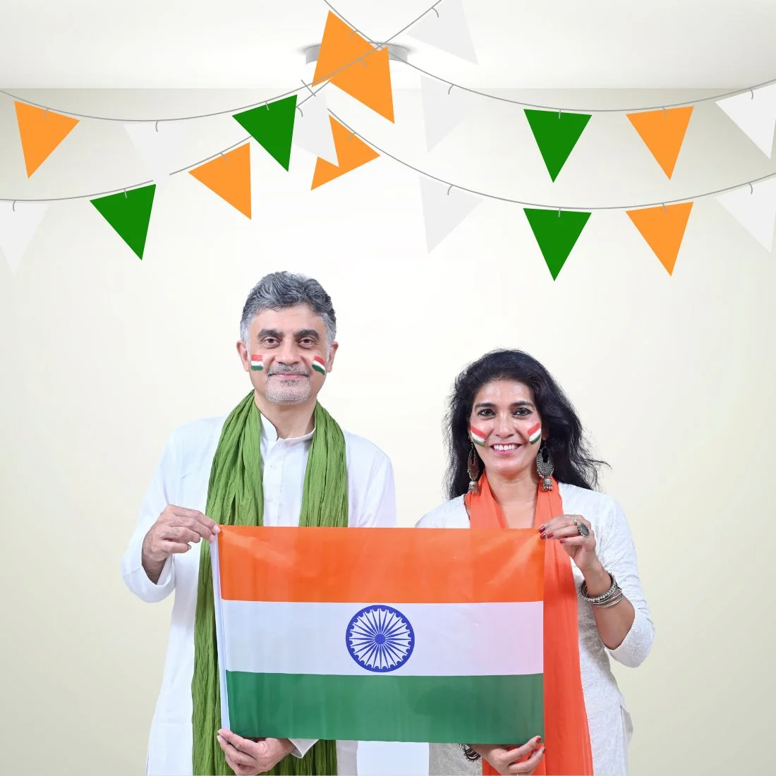 Tricolor Independence Day Bunting (5 Inches/250 GSM Cardstock/Orange , White , Green & Blue/28Pcs) - Premium Handcrafted 300 GSM Buntings by Party Decor Mall India - View 4