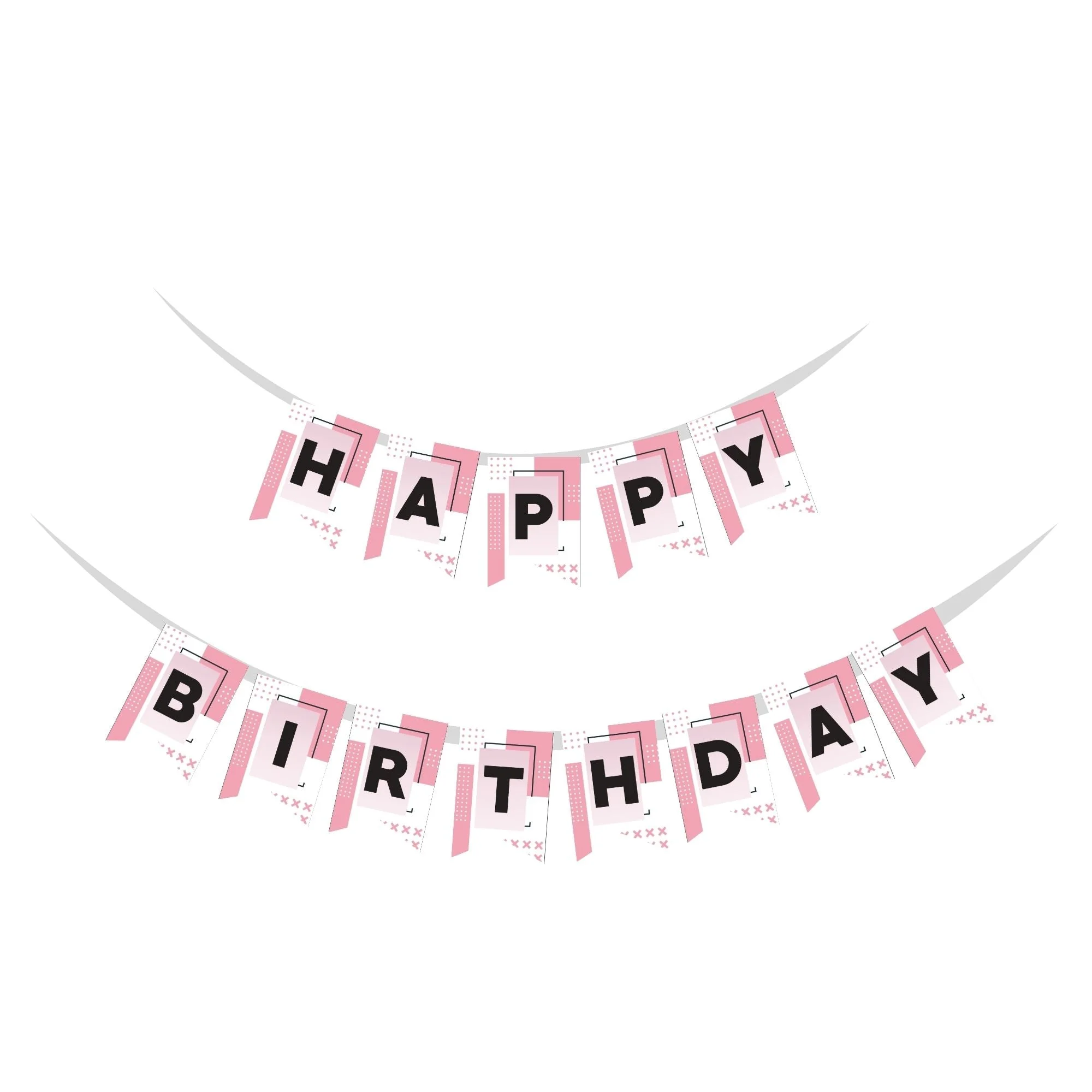 Black Pink Theme Happy Birthday Banner (6 inches/250 GSM Cardstock/Black , Pink , & White/13Pcs) - Premium Handcrafted 300 GSM Buntings by Party Decor Mall India - View 1
