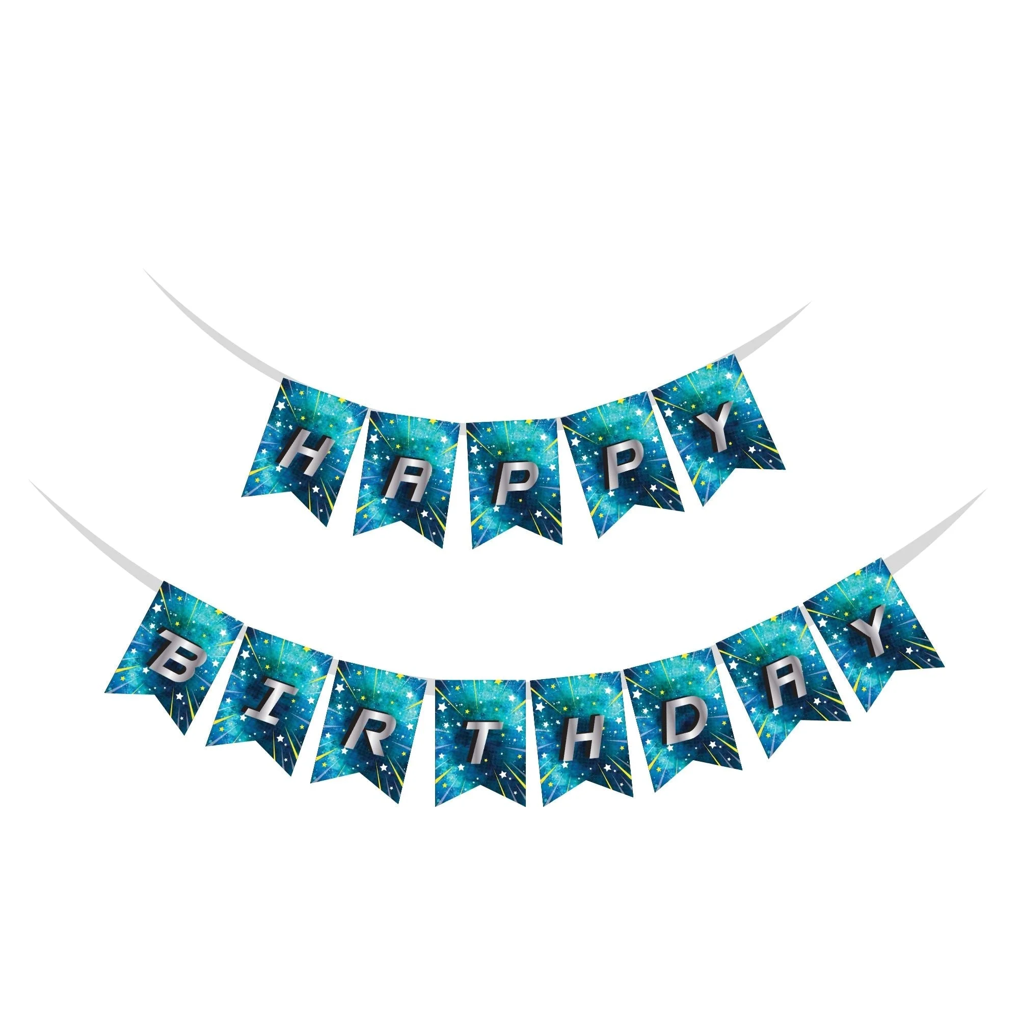 Beyblade Theme Happy Birthday Banner (6 inches/250 GSM Cardstock/Blue & Gray/13Pcs) - Premium Handcrafted 300 GSM Buntings by Party Decor Mall India - View 1