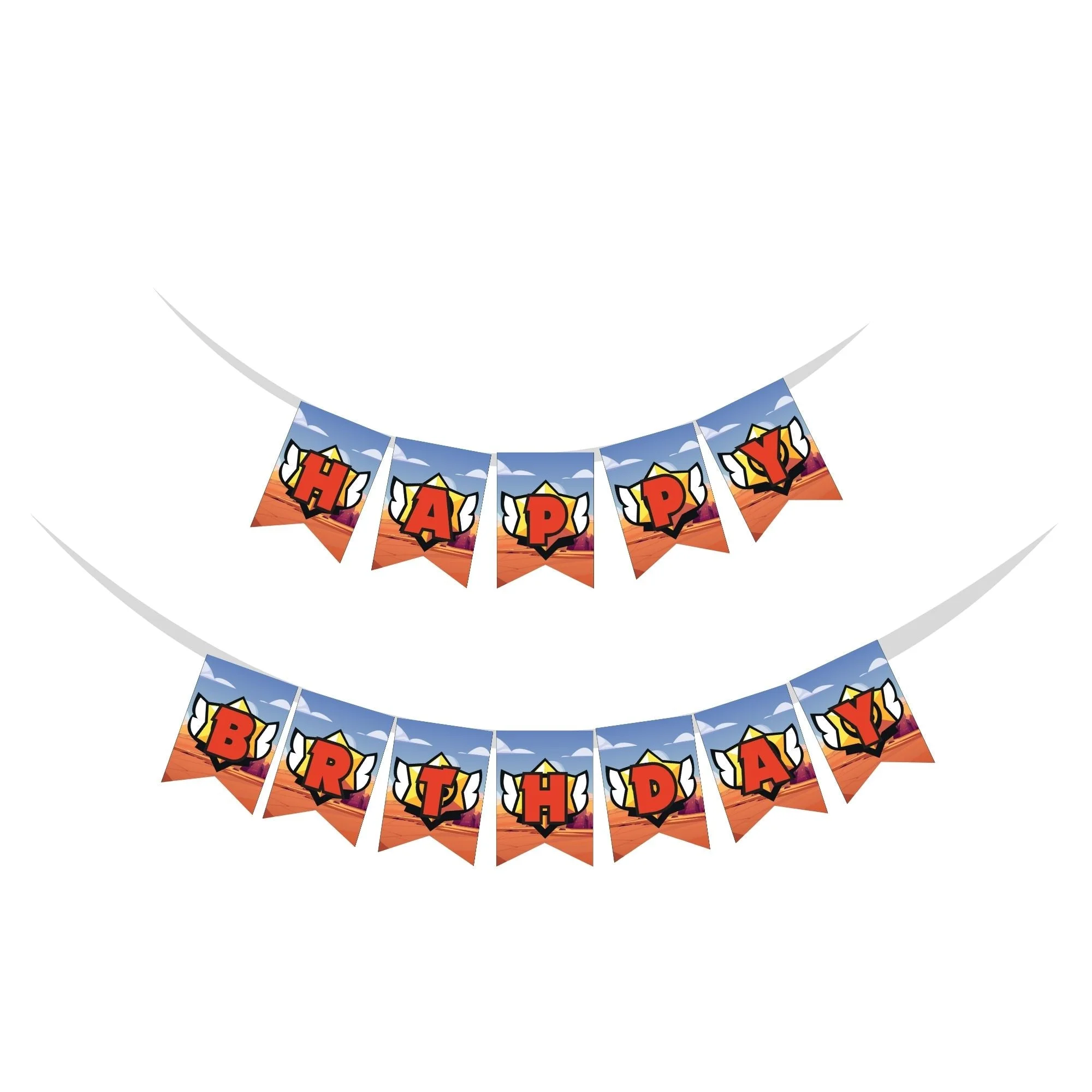 Brawl Stars Theme Happy Birthday Banner (6 Inches/250 GSM Cardstock/Mixcolour/13Pcs) - Premium Handcrafted 300 GSM Party Supply by Party Decor Mall India - View 1
